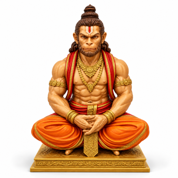 Hanuman Ji Meditation Idol - Multicolour Orange Red Gold