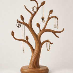 Wood Finish Jewellery Tree Stand | Ring & Earring Organizer