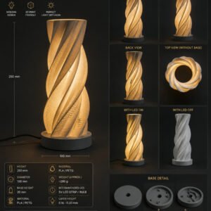 Twisted Spiral Lamp | 3D Printed Ambient LED Table Lamp