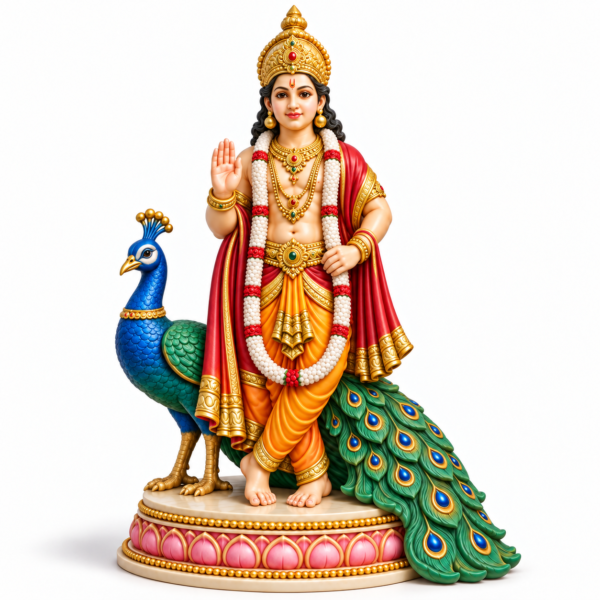 Lord Kartikeya Peacock Idol | 3D Printed Devotional Statue